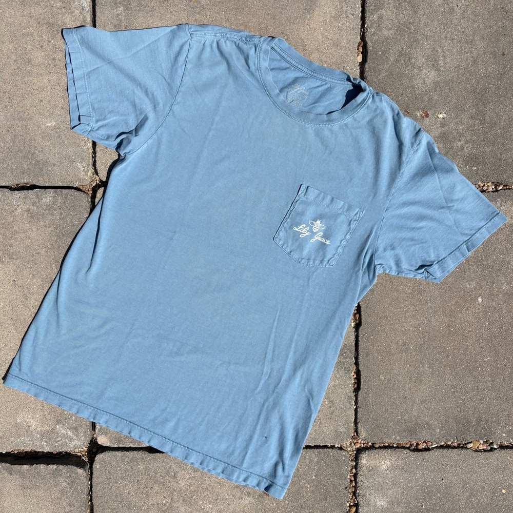 Lily Grace Light Blue Dog Graphic Pocket Tee, Size Small